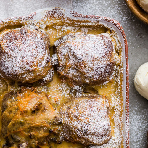 Spiced Carrot Hot Cross Bun Pudding