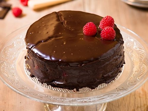 Brownie Cake with Raspberries