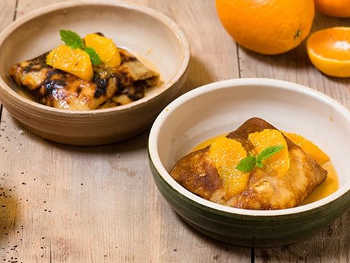 Pancakes Filled with Crème Pâtissière and Orange Sauce