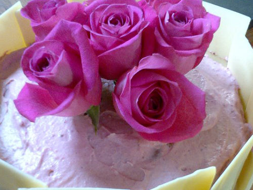Rosewater Cake with Berry Cream