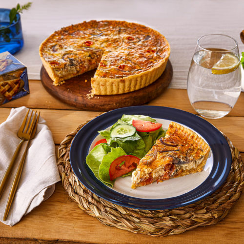 Caramelised Onion, Tomato and Cheddar Quiche